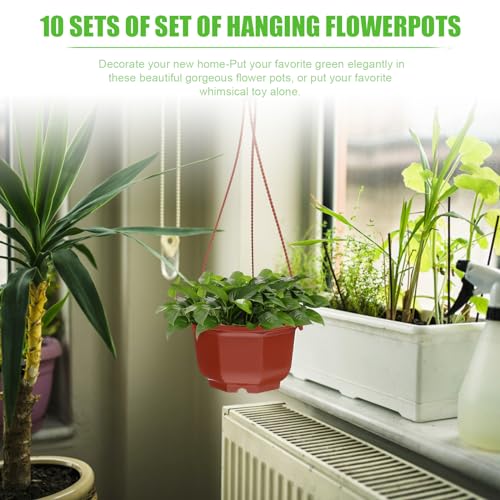 DOITOOL 10Pcs Plastic Hanging Planters, 6.29" Hanging Flower Pots Plant Basket Planter for Outdoor Indoor Plants Garden Balcony Decoration - color: Brown