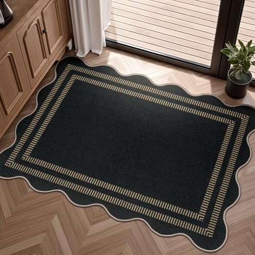 Easy Jute Outdoor Mats for Front Door, 2x3 Small Washable Kitchen Rugs, Farmhouse Black Throw Rug Non Slip Indoor Outdoor Carpet for Porch Entryway Foyer - color: Black Geometric-2, size: 2'x3' (Rectangular)