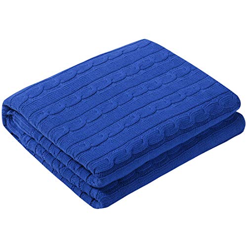 uxcell Cotton Cable Knit Throw Blanket Soft Throw Couch Covers Decors Knitted Blankets for Sofa Bed, Blue Throw(47" x 70") - color: Blue, size: Throw (47" *78")
