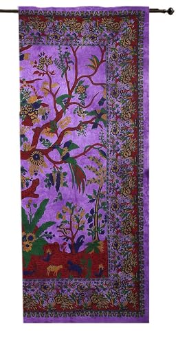 Purple Tree of Life Indian Mandala Window Door Curtains Decor Wall Hanging Room Window Curtains Wall Panels Boho Cotton Tapestry Psychedelic Wall Drapes Window Treatments Set - color: Purple, size: 52"W x 82"L (Pack of 1)