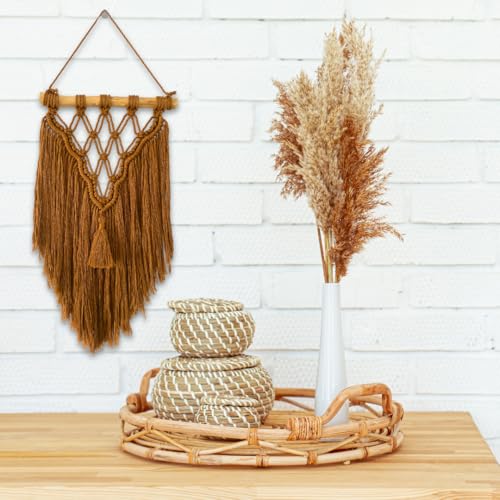 Majarlikha COLLECTIONS Macrame Wall Hanging Decor - Boho Style Minimalist Wall Ornament Home Decorative Flat Tapestry Classic Design Bohemian Decor, Mesh Pattern, Russet, 1pc - color: Russet