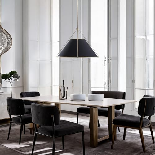 Natural Conical Black Linen Pendant Light for Kitchen Island, 24 Inch Modern Industrial Brass Metal Cage Ceiling Light with Adjustable Design, Elegant Light Fixture for Living Room, Dining Room