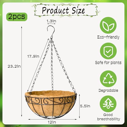12 Inch Hanging Planters 2 Pack Round Metal Baskets with Coco Liners for Indoor Outdoor Gardens Porch Patio Decor Farmhouse Country Style Garden Decor - color: Lacework