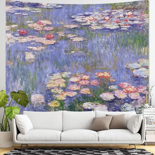 Yeoiat Monet Tapestry Water Lilies Wall Tapestry, Floral Tapestries for Bedroom Art Tapestries Wall Hanging for Bedroom Living Room 44"x60" - color: Green Red, size: 60"L x 44"W