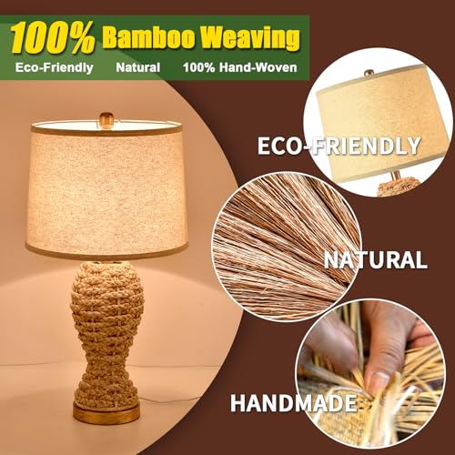 24.4" Boho Table Lamps for Living Room, Bedside Lamp for Nightstands, Rattan Lamp Wicker Lamp for Bedroom, Farmhouse Rustic Woven Table Lamp for Kitchen Room Decor, End Table, Retro(No Bulb) - color: Rattan-B