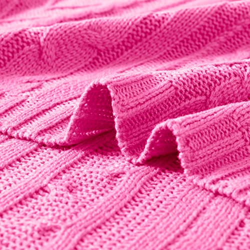 Aormenzy Hot Pink Cable Knit Throw Blankets for Couch Bed Sofa, Acrylic Knitted Blanket, Soft Cozy Throw Blanket, 50" x 60" - color: Hot Pink, size: 50" x 60", Throw
