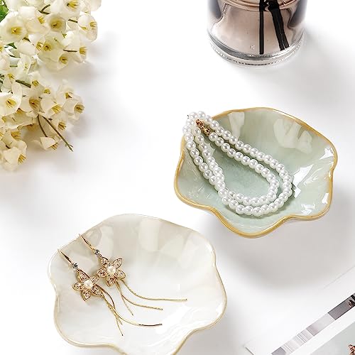 JAMEND CLXP 2PCS Lotus Leaf Shape Ring Holder Dish, Small Key Bowl, Ceramic Trinket Tray Jewelry Dish Organizing Necklace Earrings for Mom Friend Sister, All Jewelries Are NOT Included, Light Green.… - color: Light Green-2PCS