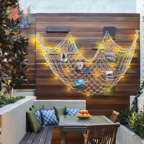 ZUEXT Beige Decorative Fishing Net 80x40 Inch, Large Picture Fish Net, Wall Photo Hanging Fishnet for Nautical Mermaid Pirate Ocean Themed Hawaii Beach Under the Sea Party Decorations - color: Beige White, size: 80" x 40" - 1 Pack