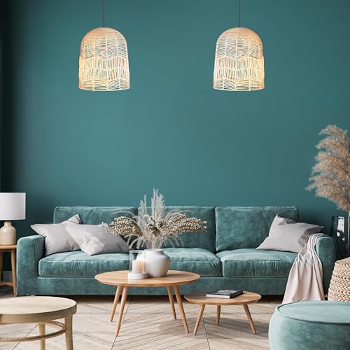 FOREVER BAMBOO Indonesian Natural Rattan Pendant Light Shade Handcrafted Wicker Light Fixtures Luxurious Basket Woven Lampshade Chandelier Interior Decor, Bell Shape 14 in H x 12 in W - style: Lombok Bell
