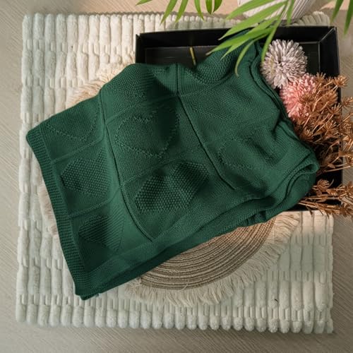 Baby Knit Cotton Blanket Green Heart Pattern Soft Breathable Throw for Crib Or Stroller Nursery Gift Baby Shower Birthday Christmas Size 30x30 - color: Green, size: 30"x30"