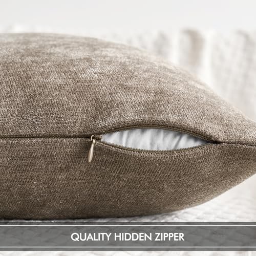 MIULEE Pack of 2 Light Brown Decorative Pillow Covers 20x20 Inch Soft Chenille Couch Throw Pillows Farmhouse Cushion Covers for Home Decor Sofa Bedroom Living Room - color: Light Brown, size: 20" x 20" (Pack of 2)