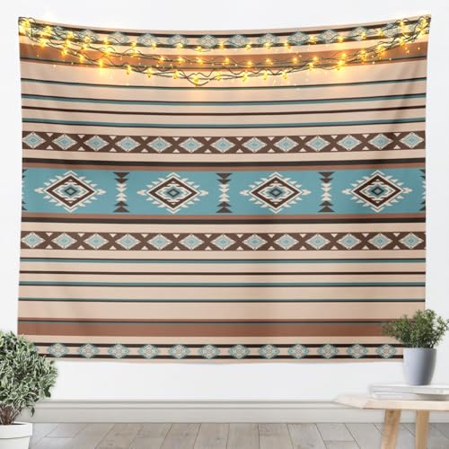 jejeloiu Bohemian Tapestry Aztec Wall Art Boho Wall Hanging Blanket for Living Room Bedroom Tribal Home Decor XLarge 70"x92" - color: Brown Blue, size: X-Large