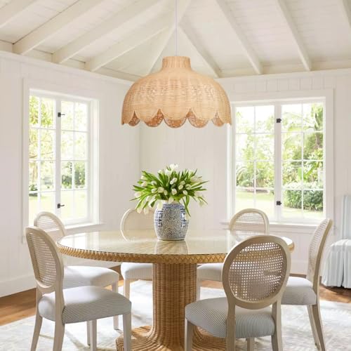 Arturesthome Rattan Pendant Light for Dining Room,19.6" Rattan Chandelier Woven Boho Pendant Light Fixtures Wicker Chandelier for Living Room Hallway Foyer Cafe - size: 19.68"*12.2"
