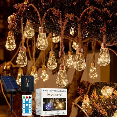 Boho Fairy String Lights Outdoor Backyard Solar String Lights LED for Garden Patio Porch Decor USB Waterproof Shatterproof Bulbs 8 Modes Edison Night Lamp Party Gift(33ft 24Lights,Warm Remote) - color: 33ft 24Lights, size: Warm Remote