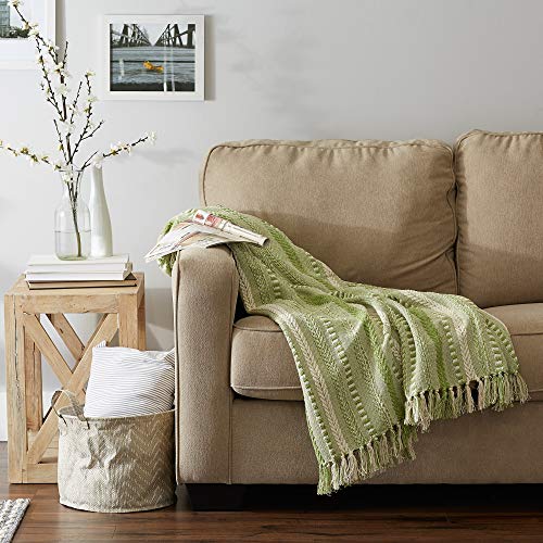 DII Braided Striped Decorative Throw Blanket, 50x60, Antique Green - color: Antique Green