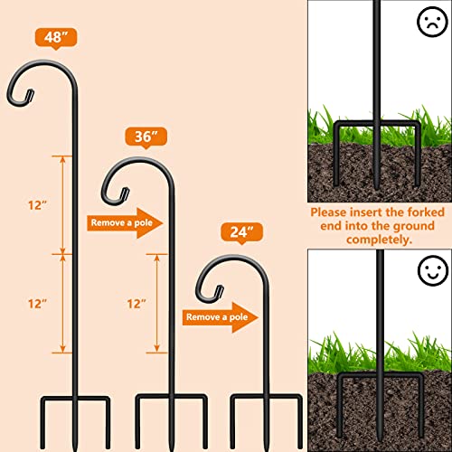 Gtongoko 48 Inch Shepherd Hooks for Outdoor 4 Pack, Adjustable Garden Hooks for Hanging Plants, Lanterns, Solar Lights, Mason Jars & Wedding Decor, Matte Black Decorative Shepherd’s Hooks - size: 48 Inch, style: 4 Pack