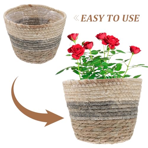 Operitacx 2 Pack Seagrass Plant Basket, Woven Planter Covers with Handles for Indoor Plant Pots and Home Decor 7X6in