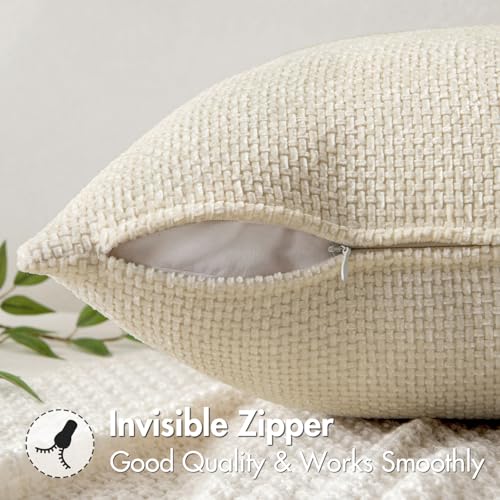 MIULEE Pack of 2 Couch Throw Pillow Covers 18x18 Inch Neutral Cream Modern Boho Accent Decorative Pillow Covers Soft Chenille Farmhouse Cushion Covers for Home Decor Bed Sofa Living Room - color: Cream, size: 18" x 18" (Pack of 2)