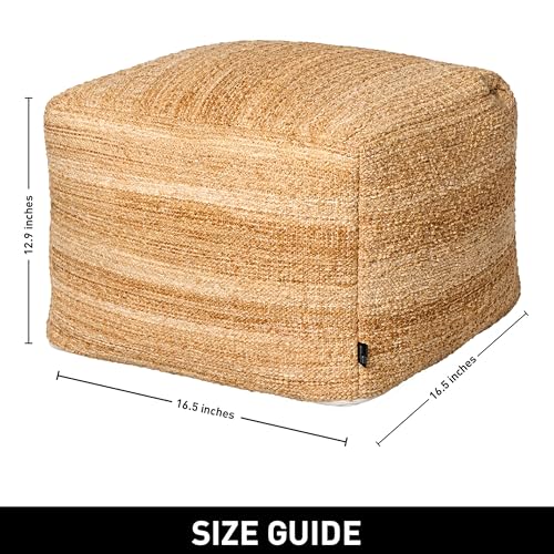 Chardin home Unstuffed Pouf Ottoman Cover, DIY Fillable Floor Pouf with Storage, Indoor Outdoor Square Ottoman, Footrest, Boho Decorative Floor Pillow, Small Accent Seat,16.5" x 16.5"x 12.9", Beige - color: Beige, size: 16.5"D x 16.5"W x 12.9"H