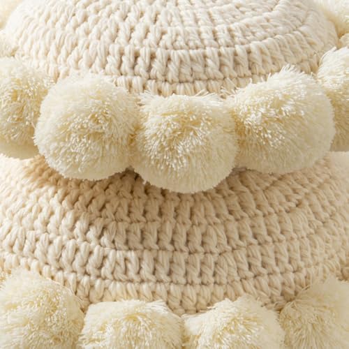 Boho Round Throw Pillow Accent Pillows for Bed Circle Pillow Covers with Insert Decorative Chunky Knit Pillow Cute Pom Sun Flower Funky Unique Decor Couch Bedroom Living Room Nursery 18x18 - size: 18 x 18-Inch