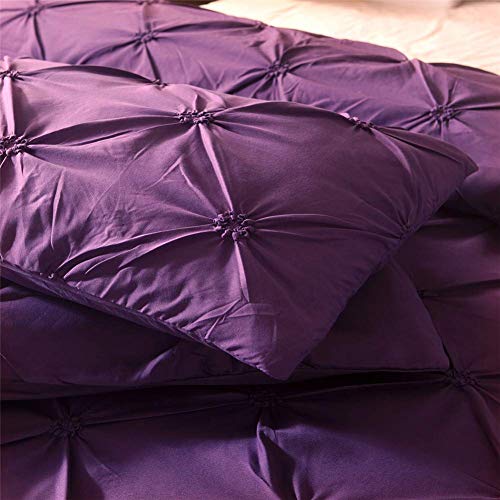 Feelyou Pinch Pleated Duvet Cover Set Full Size, Microfiber Polyester Pintuck Tufted Quilt Cover, Luxurious Decorative Purple Comforter Cover with 2 Pilllow Shams, 3 Pcs Zipper Closure - color: Purple, size: Full