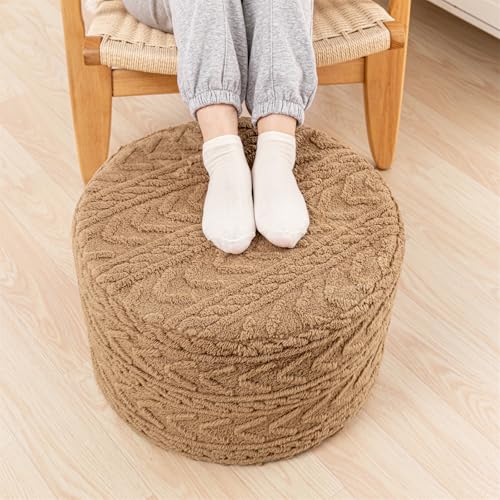 Boucle Pouf Ottoman and Foot Rest 20 x 20 x 14 Inches Floor Pouf Boho Foot Stool Home Decor for Couch Sofa Bean Bag Chairs Light Coffee - color: Light Brown