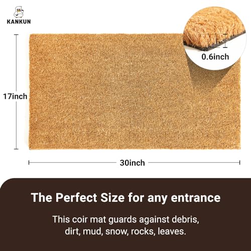 KANKUN Coco Coir Door Mat with Heavy Duty Backing, Welcome Doormat (17" x 30"), Doormat Entrance (Plain - 1Pack) - color: Plain - 1pack