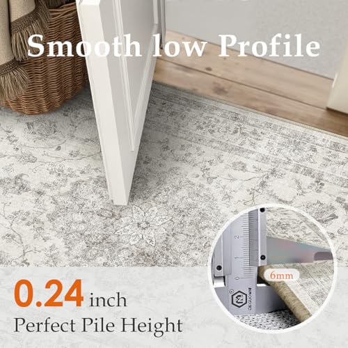 PureCozy 2x6 Runner Rug Gray Washable Vintage Hallway Kitchen Carpet Small Long Non Slip Soft Low Pile Thin Bedroom Retro Accent Throw Rug Laundry Dining Living Room Bathroom - color: Retro Gray, size: 2' x 6' (Runner)