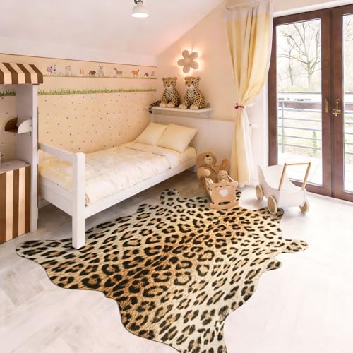 BENRON Premium Leopard Rugs for Living Room Bedroom, Non-Slip Throw Rug for Home Decor, Faux Cheetah Print Animal Skin Carpets, Black and Brown, 4.6 x 5.2 ft - color: Yellow/Black, size: 4'7" x 5'2" (Irregular)