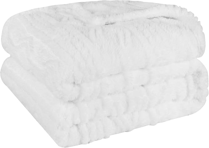 Superior Fleece Boho Jacquard Blanket, Decorative Blankets for Bedroom, Sofa, Fuzzy, Plush, Fluffy, Soft, Cute Room Decor, Beautiful Cover, Comfort Essentials, Arctic Collection, Full/Queen, White