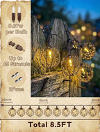 Oviejo 8.5FT LED Patio String Lights, Waterproof Outdoor Lantern String Lights with 12 Bulbs, Beaded Copper Wire Ball Style, Connectable Yard Garden Bistro Party Lights, Warm White - color: Brown Beaded Copper Wire Ball