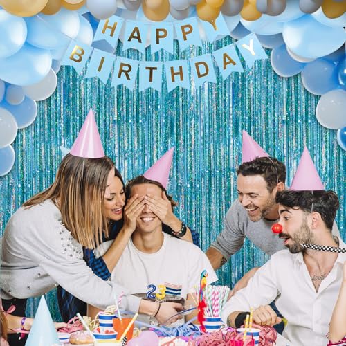 Crosize 2 Pack 3.3 x 9.9 ft Laser Blue Foil Fringe Curtains Party Decorations, Tinsel Curtain Backdrop for Parties, Door Streamers, Glitter Streamer Backdrop for Birthday Decoration - color: Laser Blue, size: 2 Pack