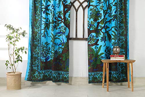 Popular Handicrafts Indian Hippie Bohemian Beautiful Tree of Life Tie Dye Mandala Curtain Panels Tarqouise - color: Tarquoise, size: 38"W x 83"L (Pack of 2)
