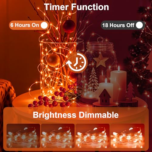AIKEI 6 Pack LED Fairy Lights with Timer Battery Operated, Mini String Lights with Remote Waterproof 7ft 20 Led Firefly Starry Lighting for Wedding Party Bedroom Garden Christmas Decoration Orange - color: Orange, size: 6PCS-REMOTE