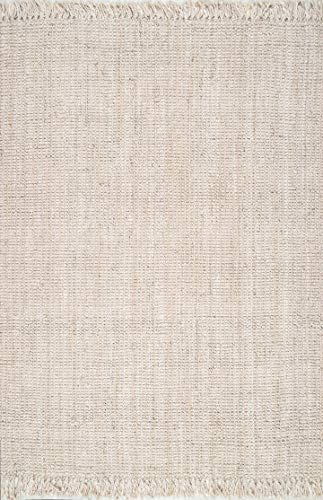Nuloom Daniela Off-White, 6' Square, Handmade, Jute, Tassel, Soft and Textured, High Traffic, Stain Resistant, Easy Clean, Durable Area Rug for Bedroom, Living Room, Dining Space, Foyer, Entryway - color: Off White, size: 6' x 6' (Rectangular)