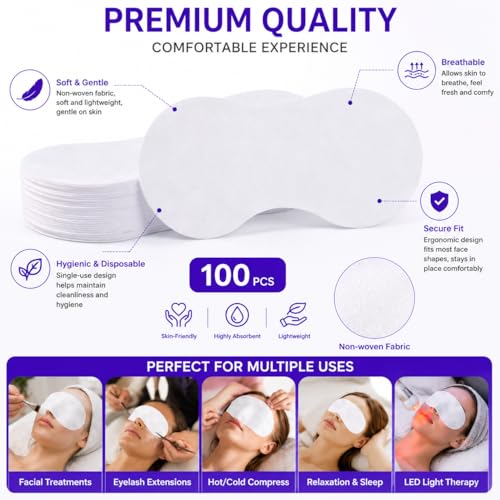 MoyRetty Disposable Non Woven Eye Covers, 100 Sheets, Cotton Paper for Facials Spa Skincare