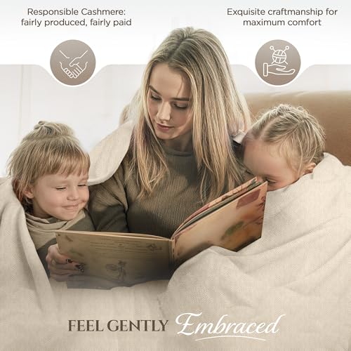 Cashmere Blanket – Hand Woven 100% Pure Wool Throw Blanket, 135 x 270 cm – Herringbone Pattern Cozy, and Soft Blanket for Bed, Sofa, or Couch - Made in Nepal - color: White