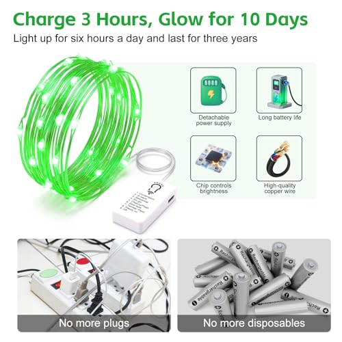 8 Pack Rechargeable LED Fairy Lights 7Ft 20LED Battery Operated with Remote, DIY Timer & 8 Modes, Mini Twinkle String Lights for Indoor Christmas Wedding Mason Jar Bedroom Party Table (Green) - color: Green