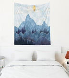 EMMTEEY Mountain Wall Tapestry - Mountains Trees With Gold Sun 50X60 Vertical Hanging for Christmas Backdrops, Photography, Bedroom Decor Aesthetic