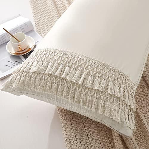 MOVE OVER Beige Tassel Body Pillow Cover 20x54 Body Pillow Cover Boho Chic Macrame Tassel Decor Pillow Covers with Pocket Closure - color: Beige Tassel, size: Body, 20" x 54" (Pack of 1)