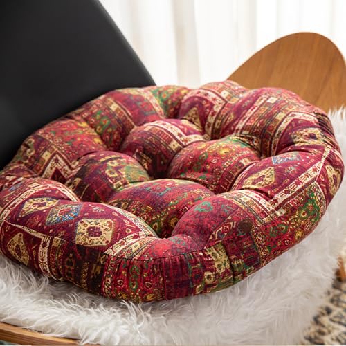 ELEFOCUS Red Bohemian Seat Cushion,Indoor Boho Chair Cushions for Dining Chairs，Round Chair Pad，Decorative Seat Cushions for Kitchen Chairs(Red Round 21X21) - color: Red Round 21x21