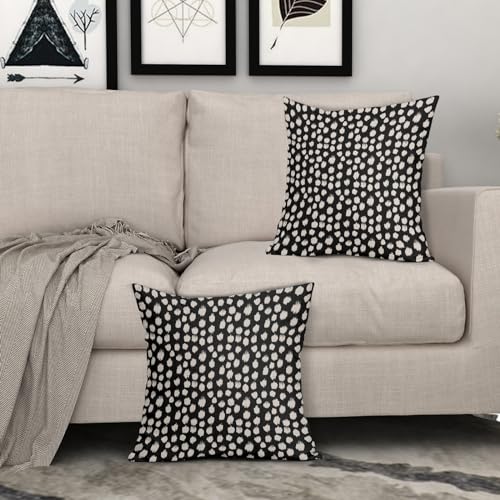 Sweetshow Black Cream Dots Pillow Covers 16x16 Set of 2 Boho Design Polka Dot Throw Pillows Modern Trendy Print Outdoor Decorative Pillowcase Square Linen Cushion Cases Decor for Sofa Couch Bed - color: Black Cream Dots, size: 16" x 16" (Pack of 2)