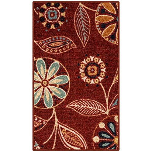 Maples Rugs Reggie Floral Kitchen Rug - Made in USA - Washable, Non Slip Indoor Carpet for Entryway, Foyer, Kitchen, and Bathroom, 1'8 x 2'10, Merlot - color: Merlot, size: 1'8" x 2'10" (Rectangular)