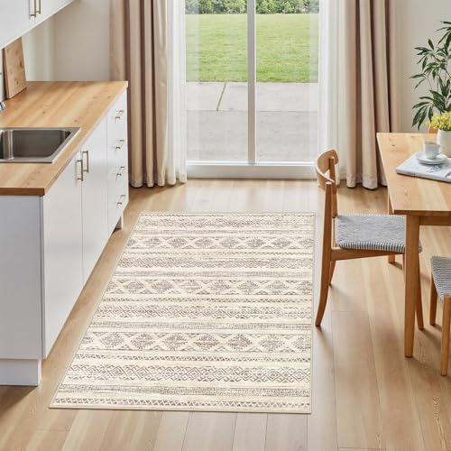Tortania Area Rug Living Room Rugs - 2x3 Washable Soft Neutral Boho Moroccan Farmhouse Mat Indoor Floor Carpet for Bedroom Under Dining Table Home Office Decor - Brown - color: Brown, size: 2' x 3' (Rectangular)
