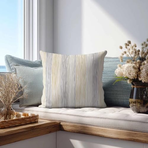 Stripe Throw Pillow Covers 18x18 Set of 2 | Beige Gray Decorative Cushion Covers | Neutral Farmhouse Pillow Cases for Couch Sofa Bed Living Room - color: Handdrawn Stripe