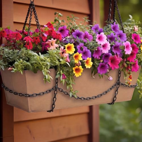 4 Pcs 24in Fabric Plant Window Box Liners Rectangle Non-Woven Planter Basket Liner Insert Brown for Outdoor Garden Fence Wall Railing Hanging Flower Pot, Moisture Retention - size: 24 Inches