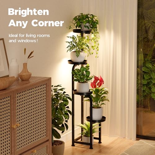 Bamworld Plant Stand with Grow Light, Corner Metal Flower Pot Stands for Multiple Plants, 4 Tier Heavy Duty Plant Shelf for Patio Garden Balcony Living Room Bedroom(Patent Design) - color: Grow Light, style: Spiral 4Tier