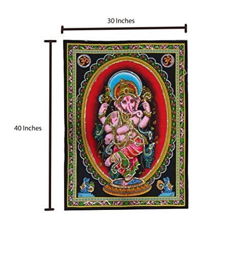 Rastogi Handicrafts Cotton Wall Hanging Indian Goddess Indian Deity 40" X 30" Poster Size (DANCING GANESH-G) - color: Dancing Ganesh-g