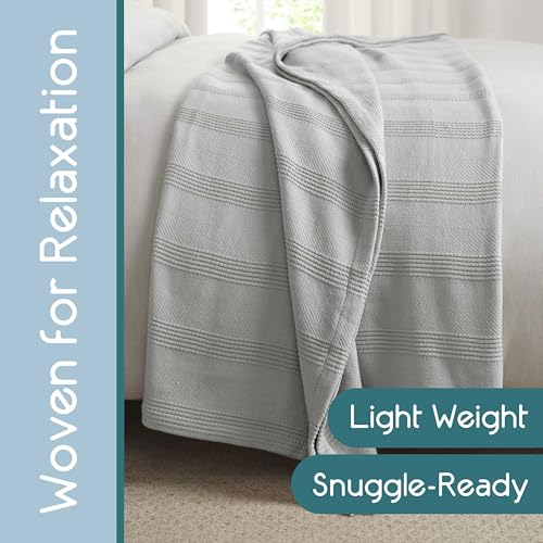 Vellux 100% Cotton Blanket, Twin, 66x90, Grey | Soft, Breathable Knit, Lightweight, All Season, Machine Washable, Oeko-Tex Certified, Hotel Quality - color: Grey, size: Twin