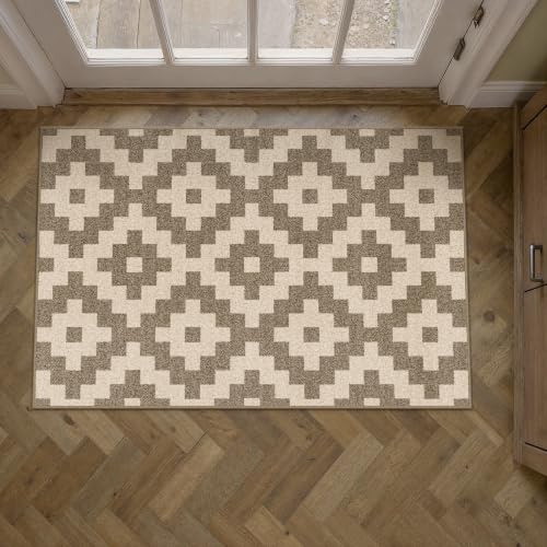 PureCozy Brown 2x3 Rug for Entryway Washable Small Area Rug Non-Slip Stain Resistant Door Mat Low Pile Retro Accent Indoor Throw Carpet for Entrance Kitchen Bedroom Laundry - color: Brown&beige, size: 2' x 3' (Rectangular)